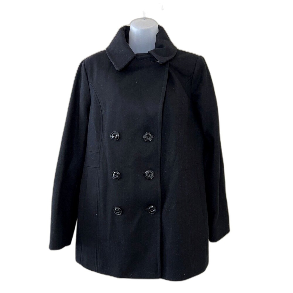 London Fog Women’s Double‑Breasted Wool Pea Coat Black Size S